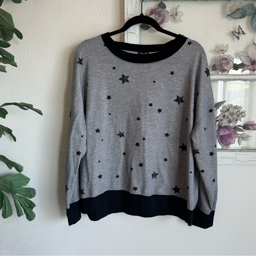 Splendid Star Print Long Sleeve Top Women’s XXL Gray Black